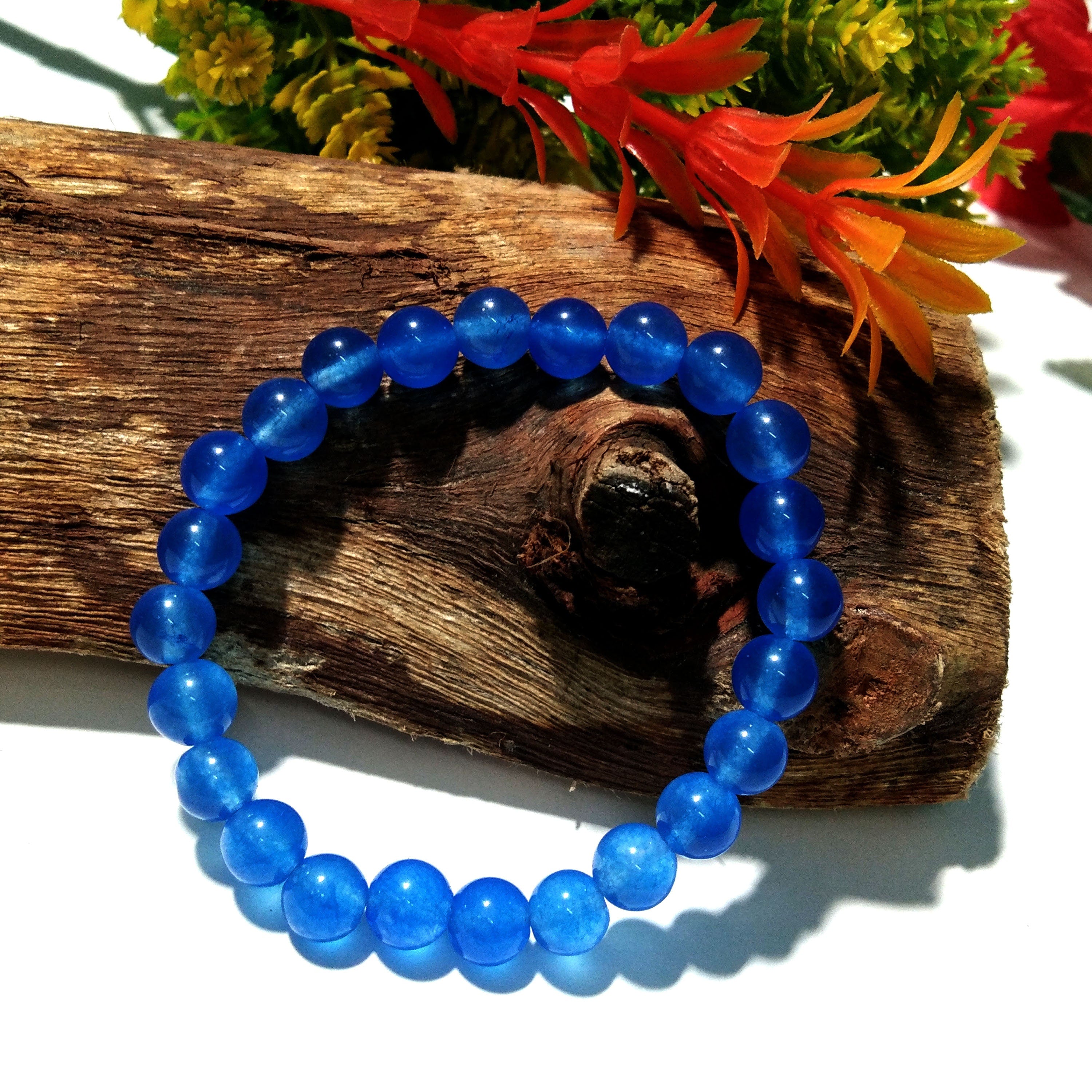 Dark Blue Chalcedony Bracelet Beads Stone, Natural Chalcedony Crystal Healing Unisex Stretch Bracelet, Size 8x8mm Gift Easter day Bracelet